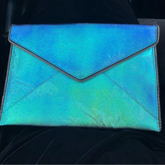 Rare Rebecca Minkoff Iridescent Blue Envelope Clutch